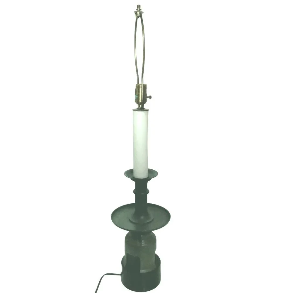 Colonial Style Candlestick Table Lamp Milk Can Green